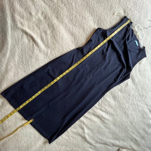 J McLaughlin Darcy Dress‎ Navy Herringbone Textured Bodycon Knee Length Size Med - Picture 9 of 11